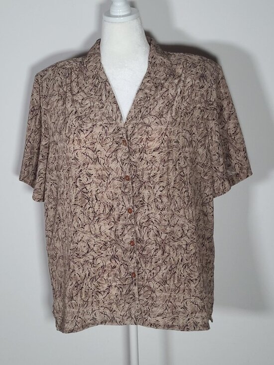 Donnkenny Tops - Donn Kenny Beige Tan Print Blouse Size 1X Short Sleeve